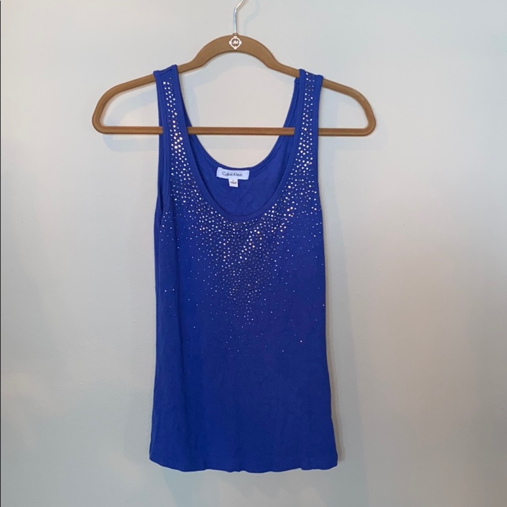 Blue tank top with rhinestones